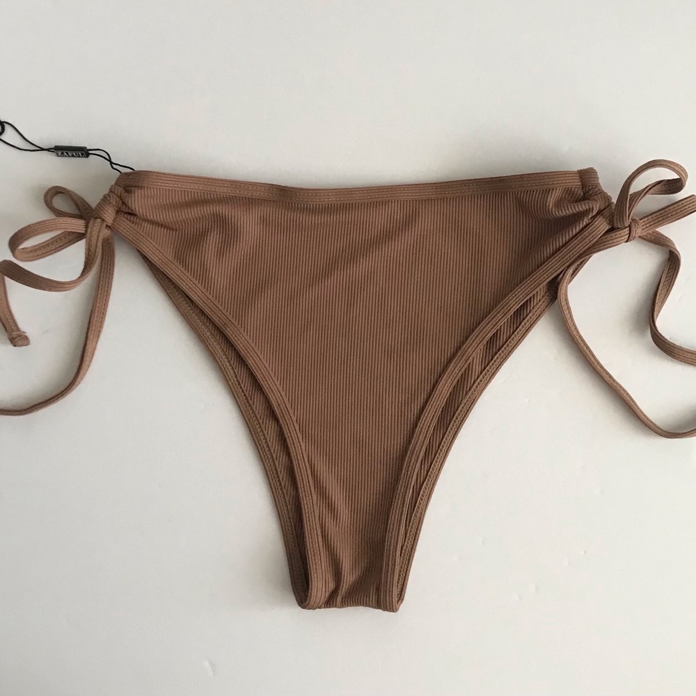 Mocha Ribbed Side Tie Bikini Bottom